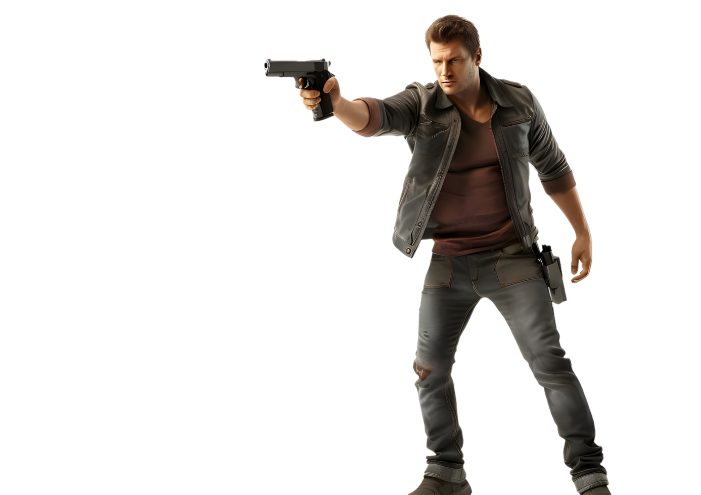Man with a gun in a dangerous situation. Isolated on transparent background png