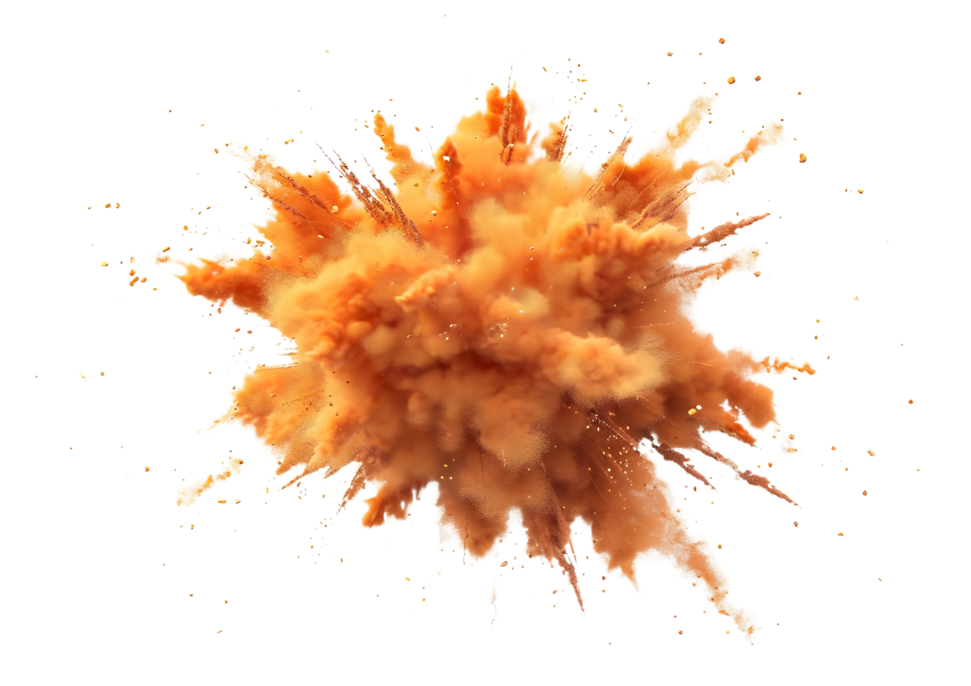 Abstract Orange Powder Explosion. isolated on transparent background png
