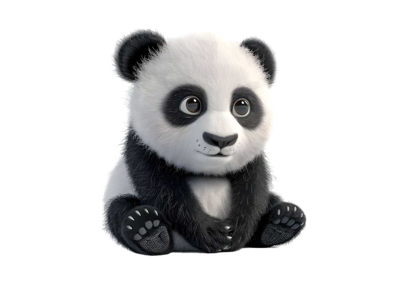 Cute Panda Cub Sitting with Big Eyes. Isolated on transparent background png