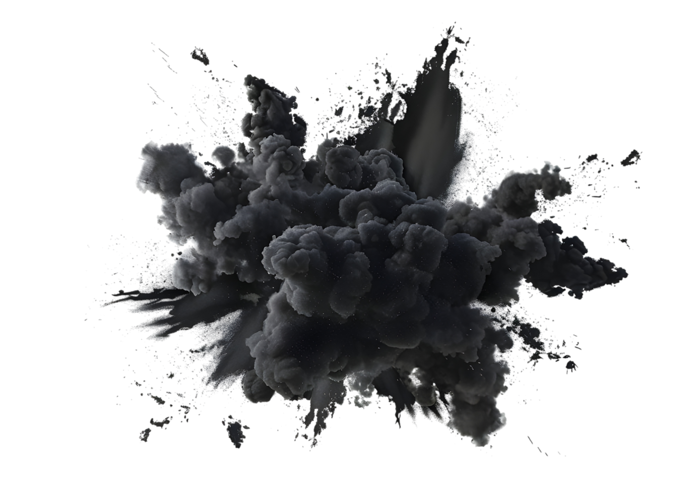 Abstract Black Smoke Cloud Explosion. isolated on transparent background png