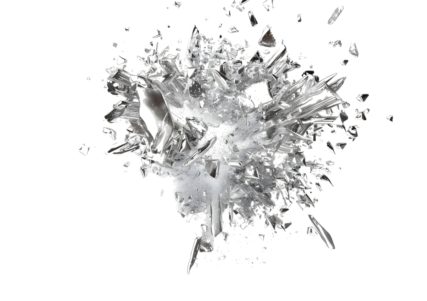 Abstract Silver Explosion with White Background. isolated on transparent background png