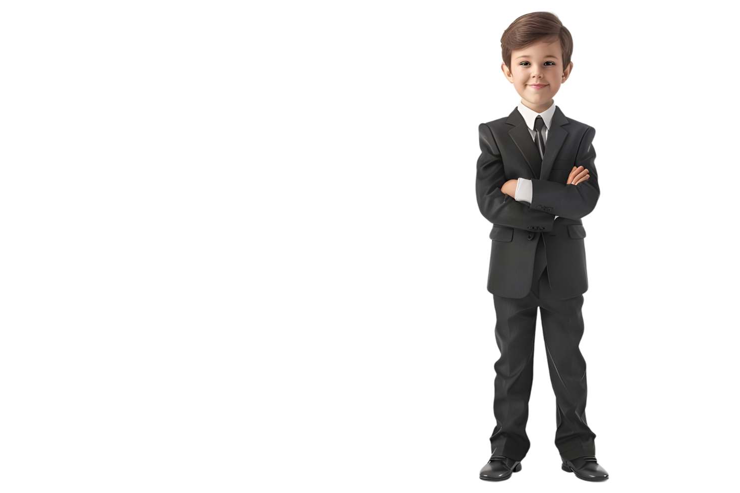 Young boy in a suit with arms crossed. Isolated on transparent background png