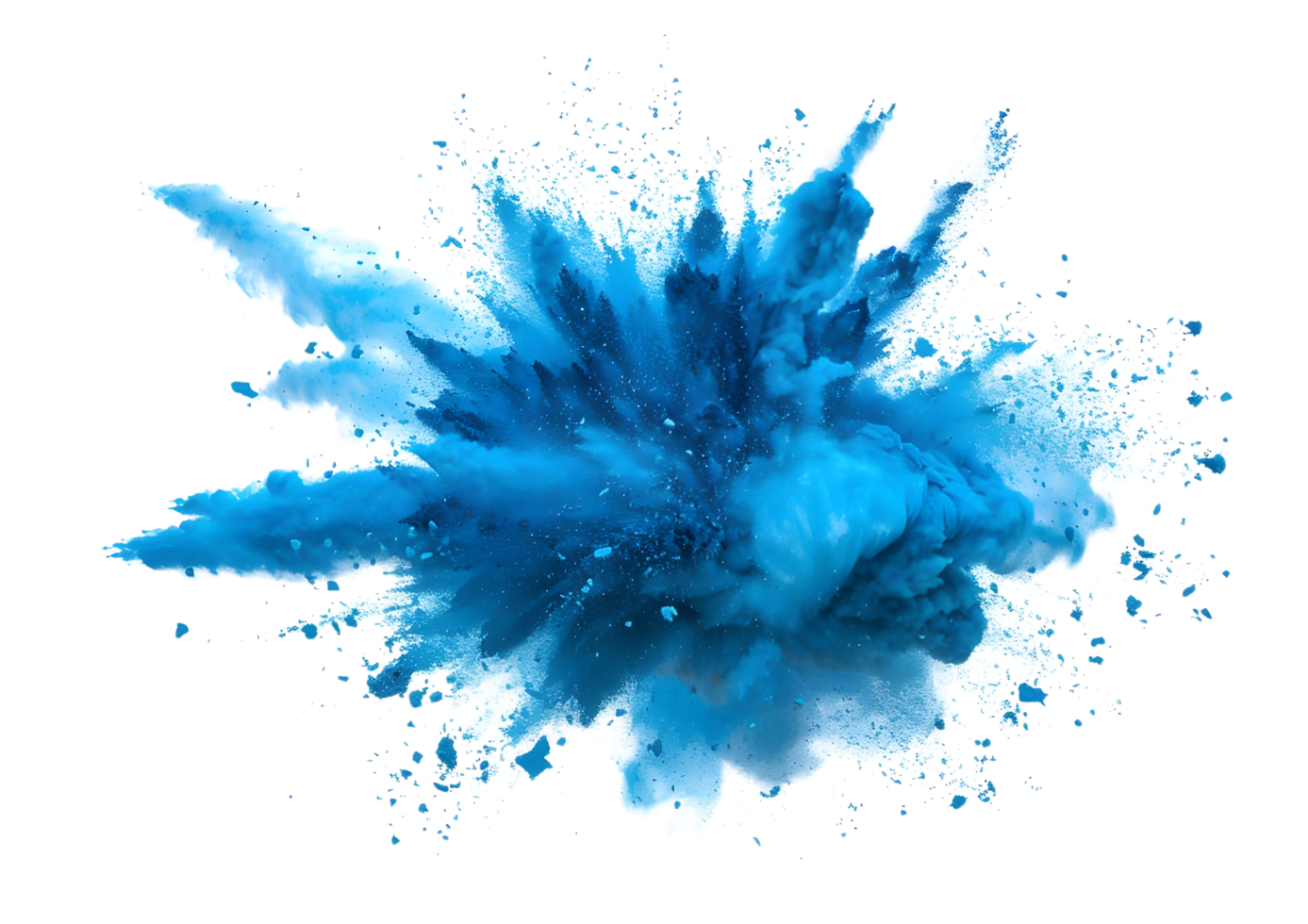 Blue Powder Explosion Abstract Background. isolated on transparent background png