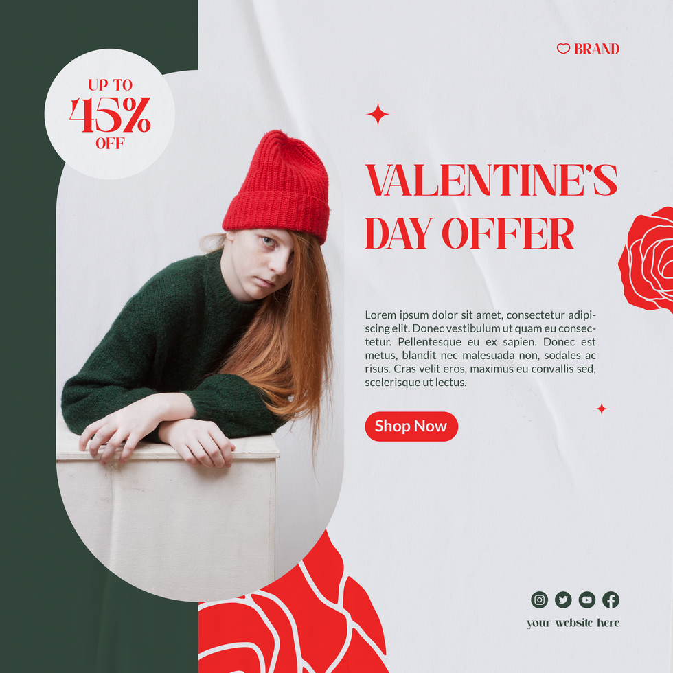 Valentine Discount Offer Minimalist Design Social Media Post Template psd