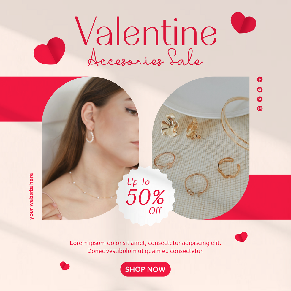 Valentine Sale Women Accessories Discount Offer Social Media Post Template Design psd