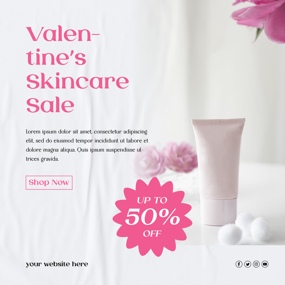 Skincare Valentine Sale Promotion Minimalist Design Social Media Post Template psd