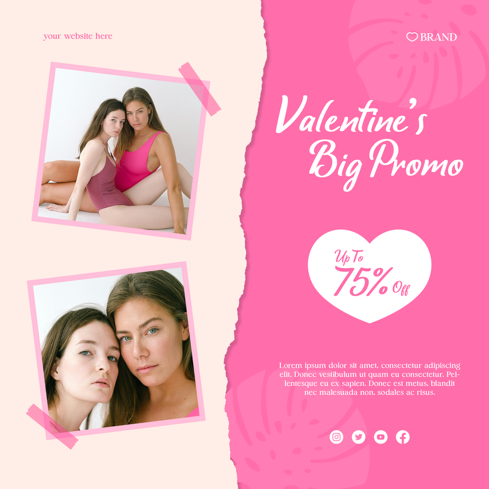 Valentines Big Sale Promotion Pink Theme Social Media Post Template Design psd