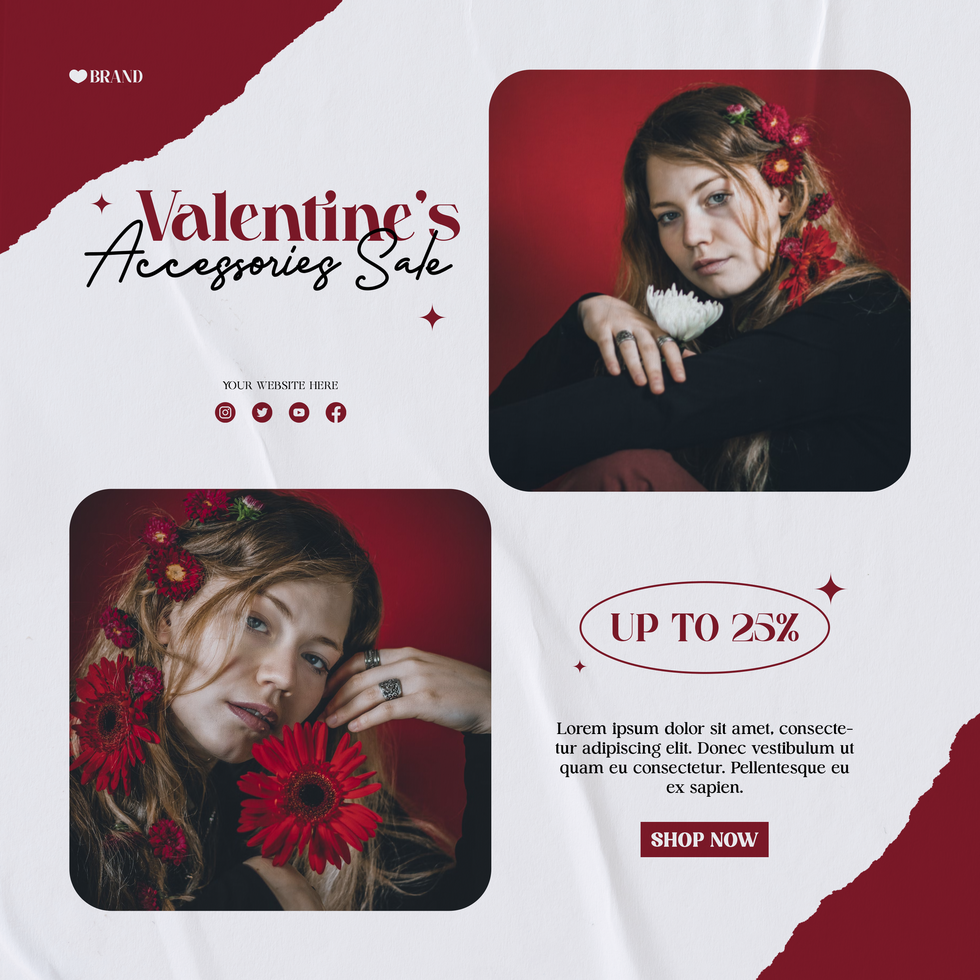Valentine Sale Accessories Fashion Minimalist Design Social Media Post Template psd