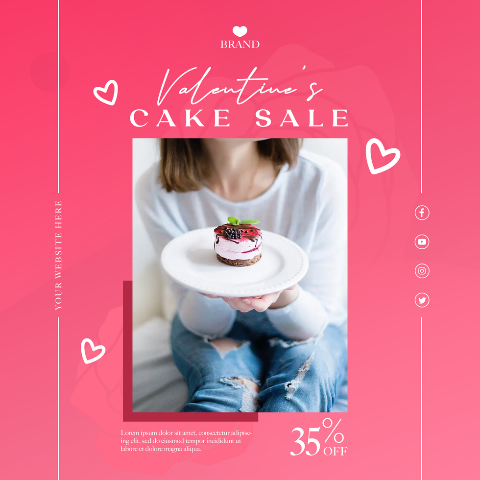 Valentines Cake Sale Minimalist Pink Theme Social Media Post Template Design psd