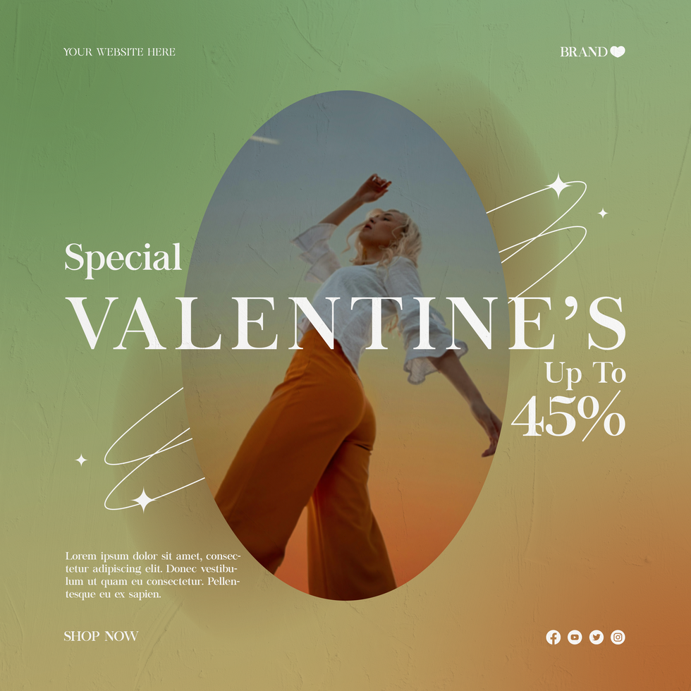 Valentine Discount Offer Minimalist Gradient Theme Social Media Post Template psd