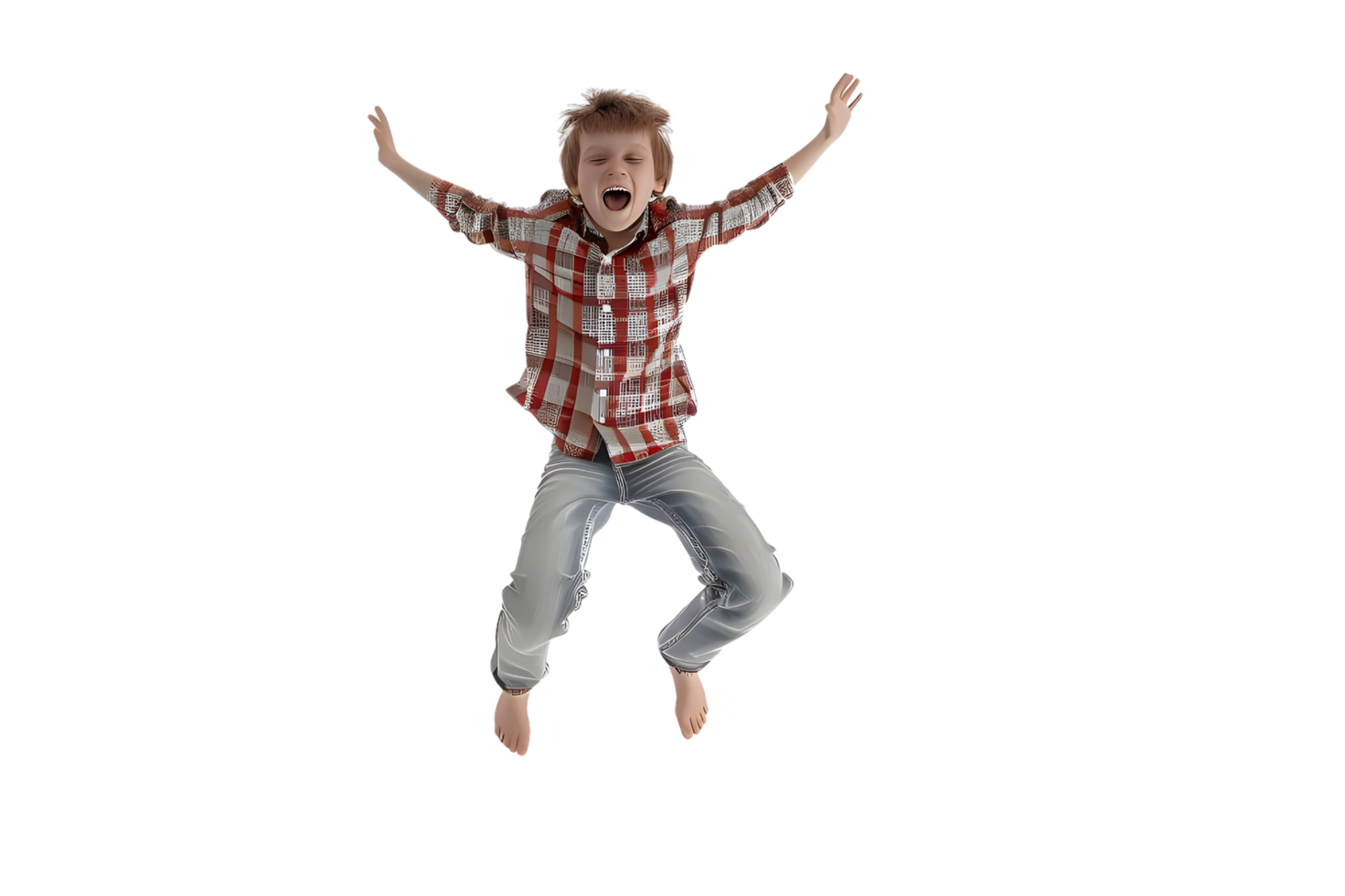 Happy Boy Jumping with Arms Outstretched. Isolated on transparent background png