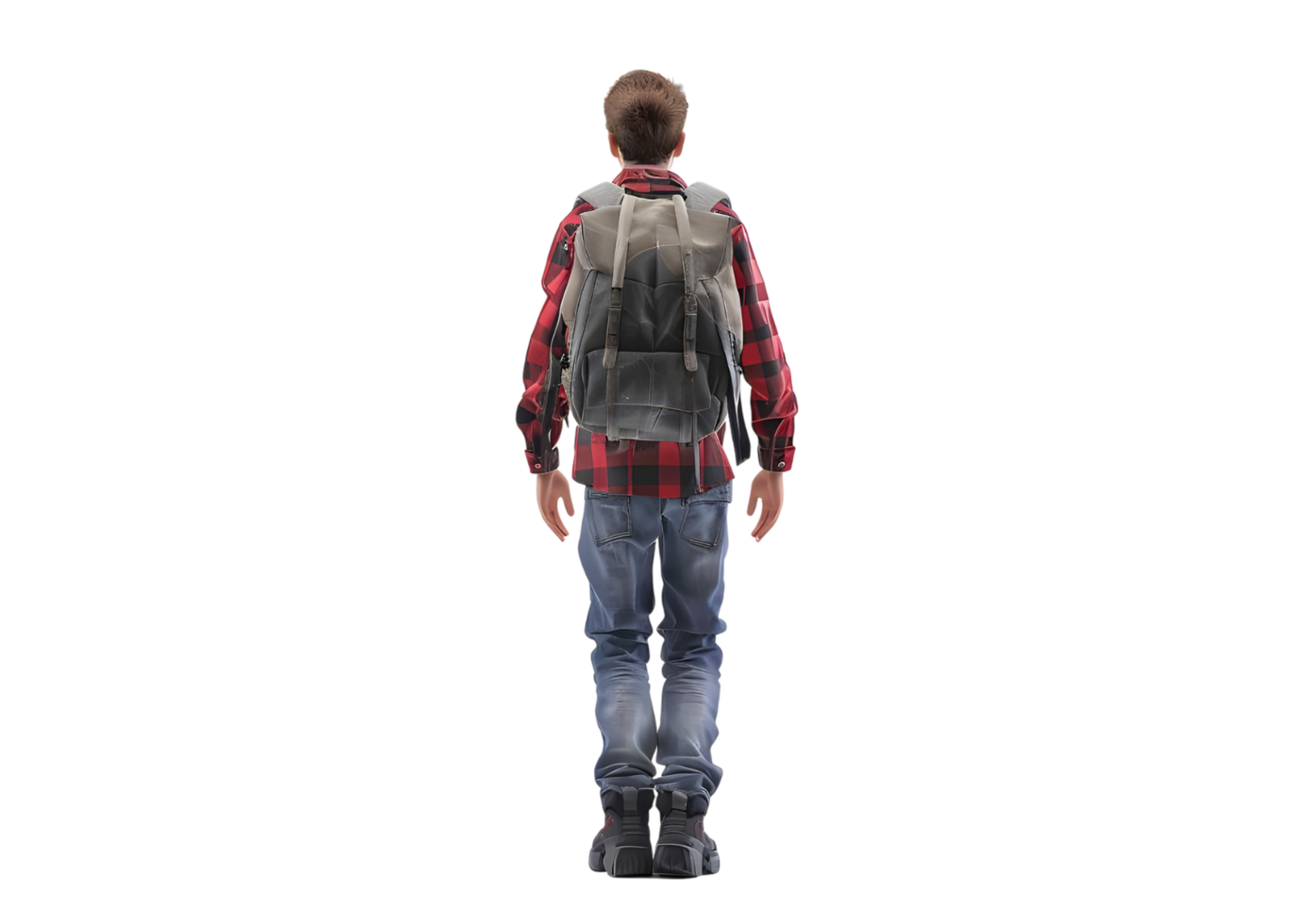 Young man with backpack, walking away. Isolated on transparent background png