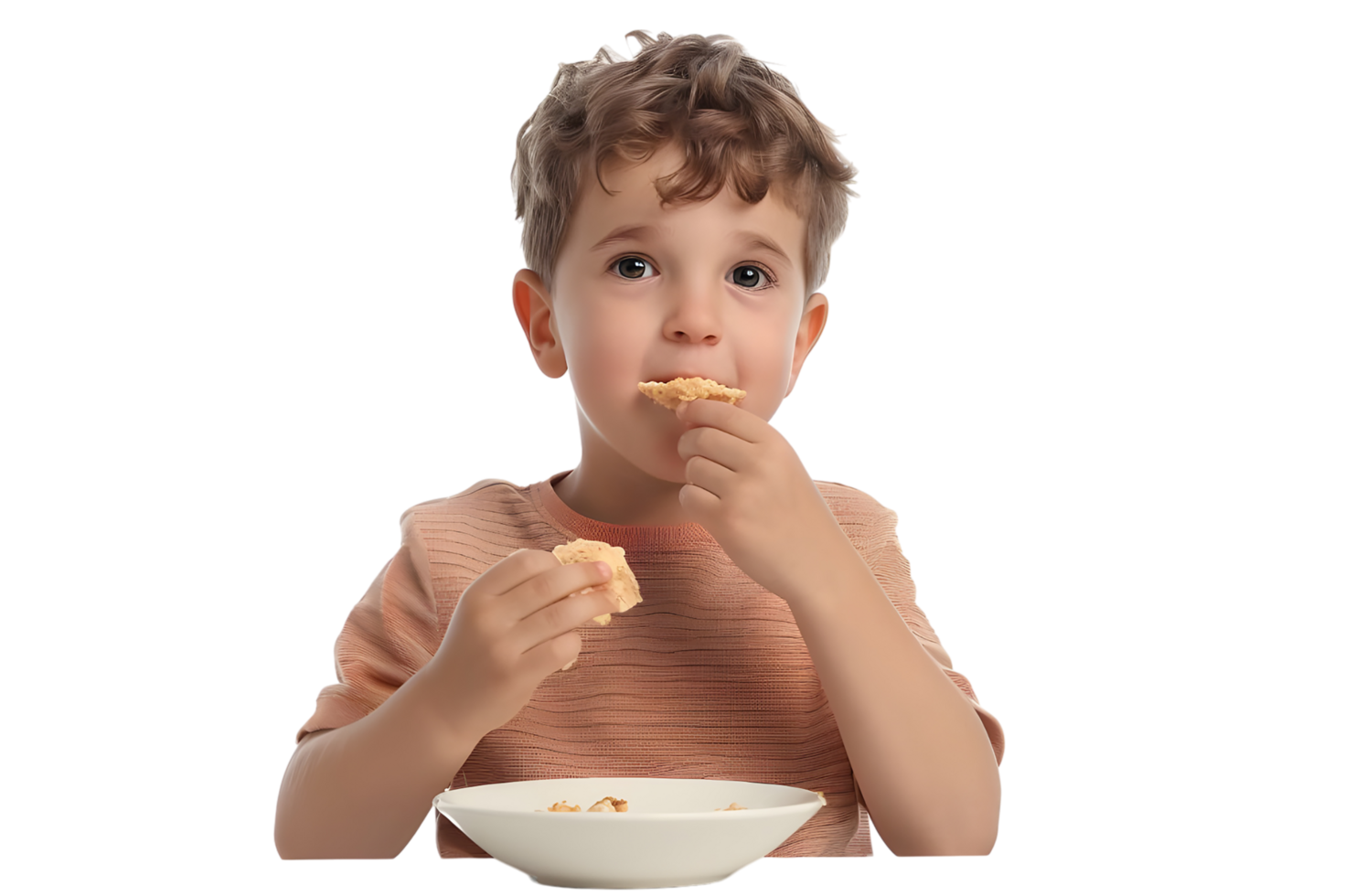 Little boy enjoying a healthy snack. Isolated on transparent background png