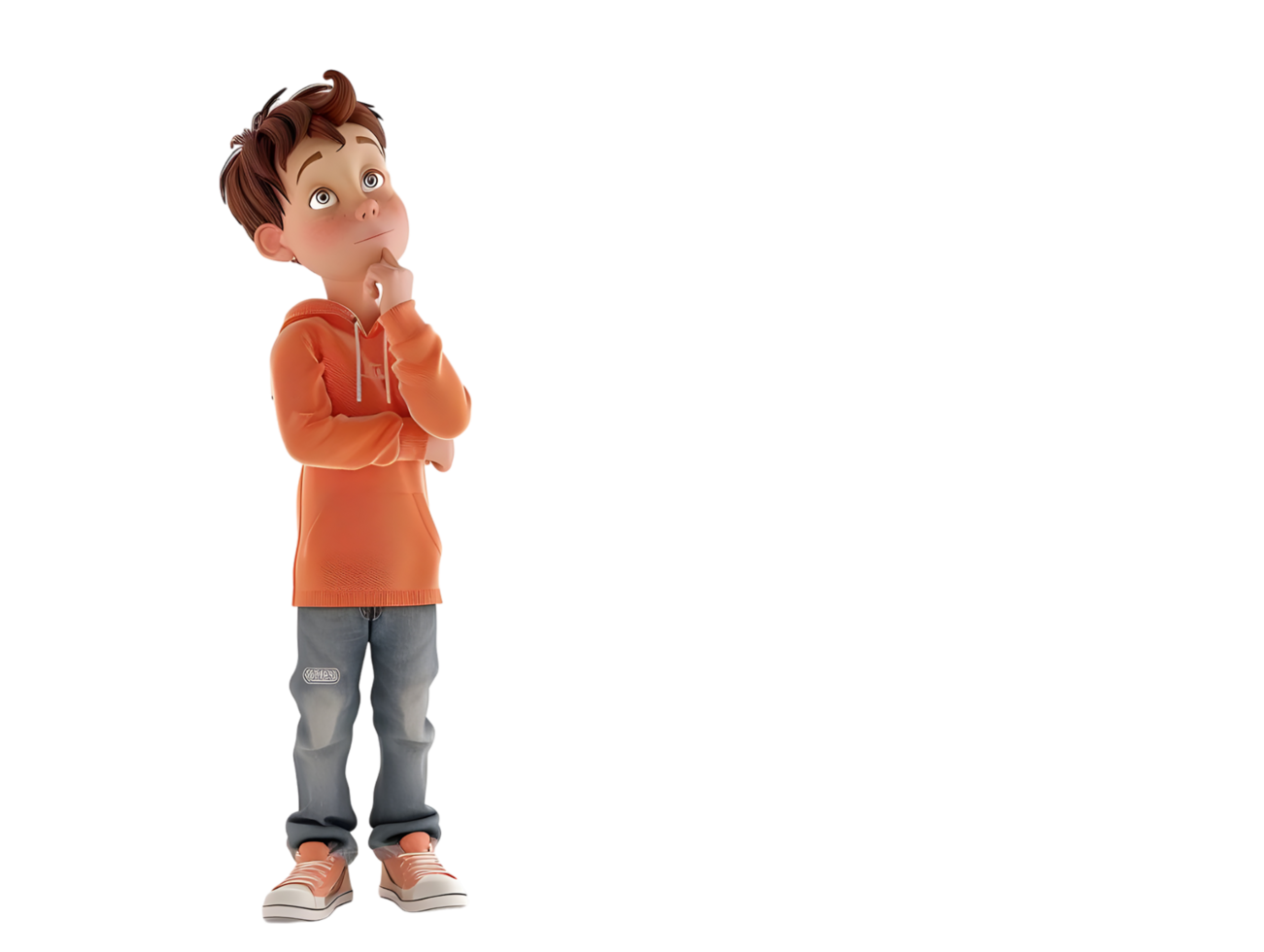 Cartoon boy looking up thoughtfully. Isolated on transparent background png