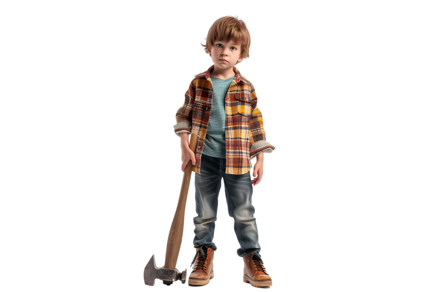 Boy Standing with Hammer. Isolated on transparent background png