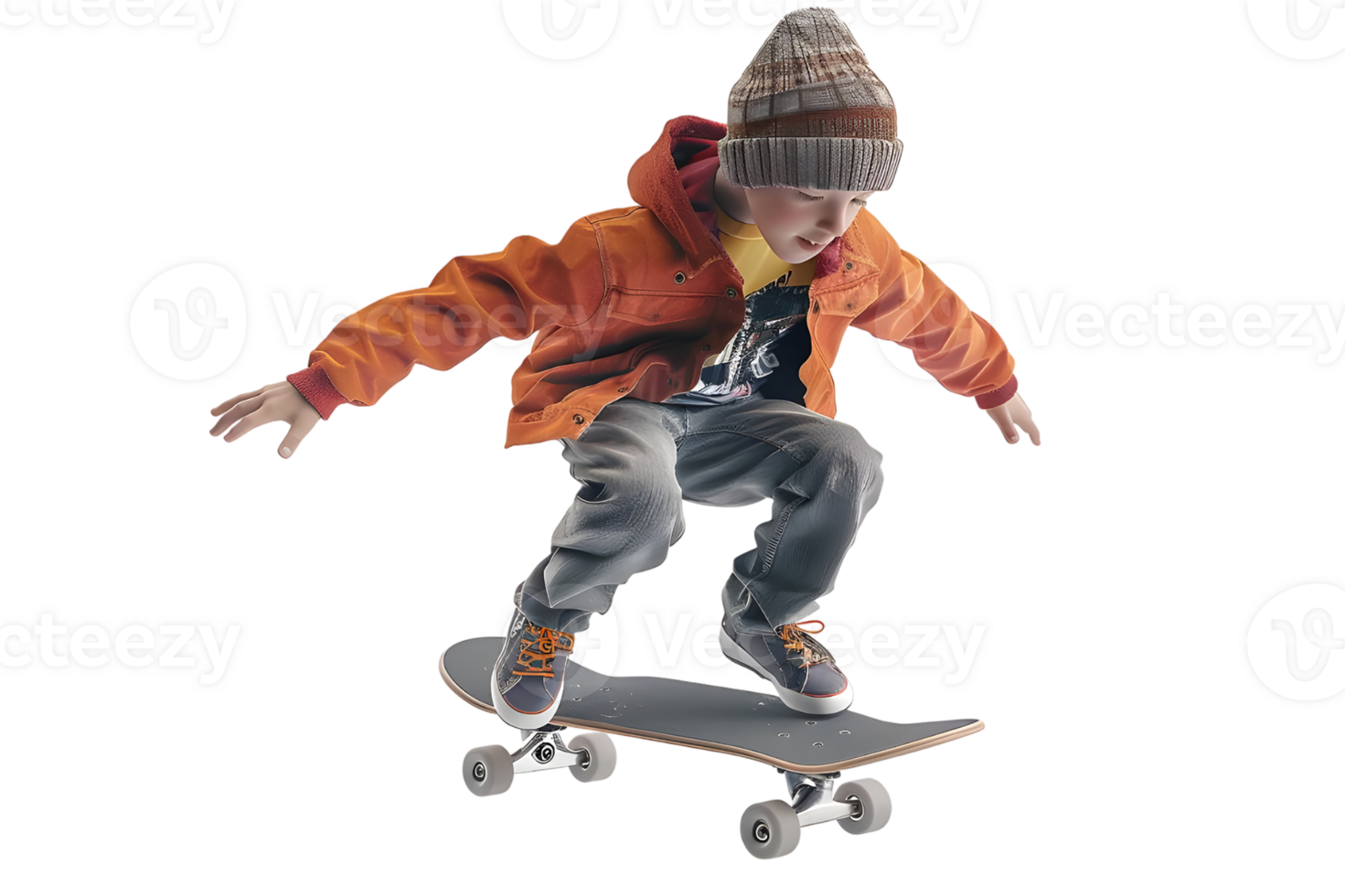 Boy jumping on a skateboard. Isolated on transparent background png