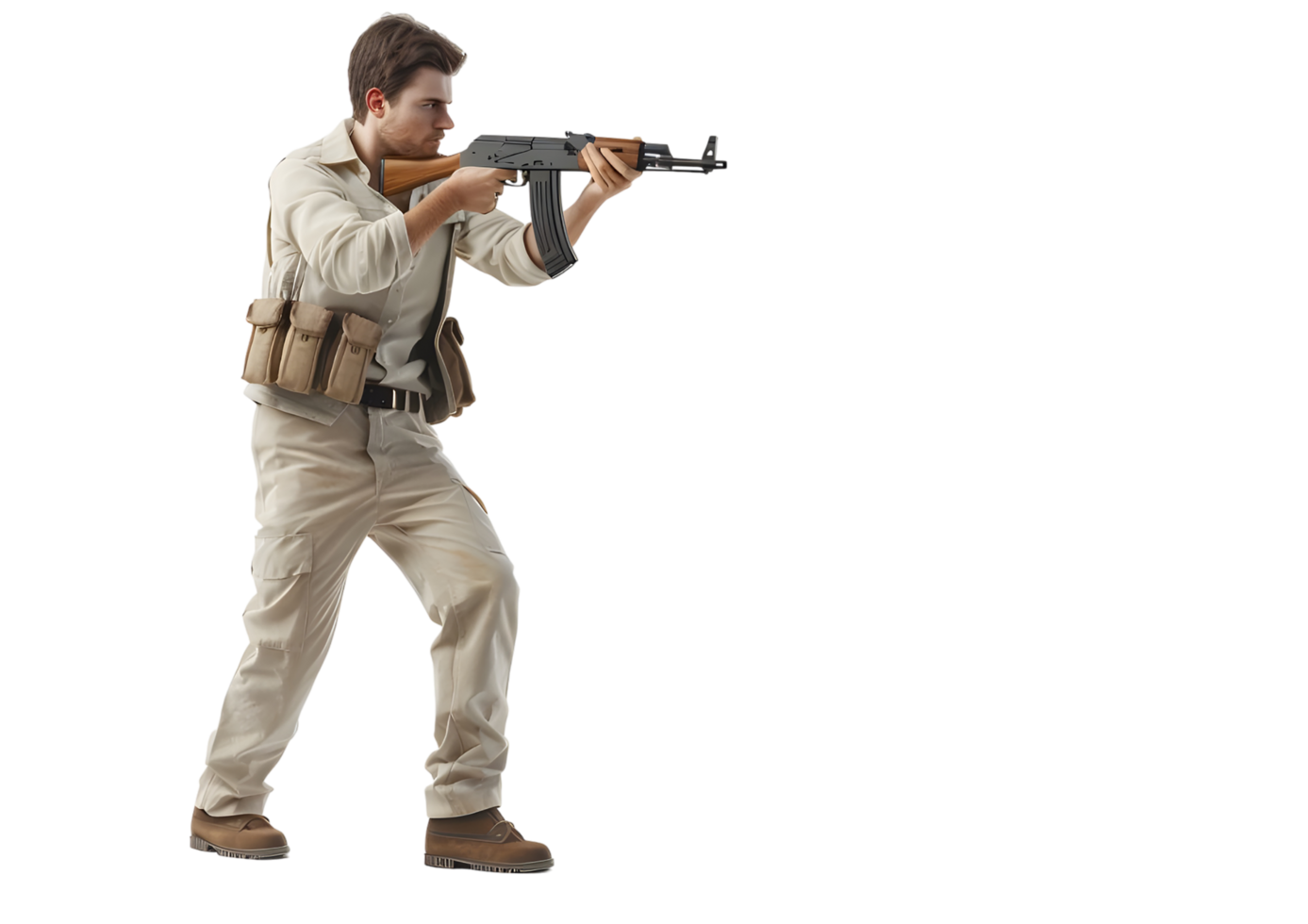 Soldier holding a rifle. Isolated on transparent background png