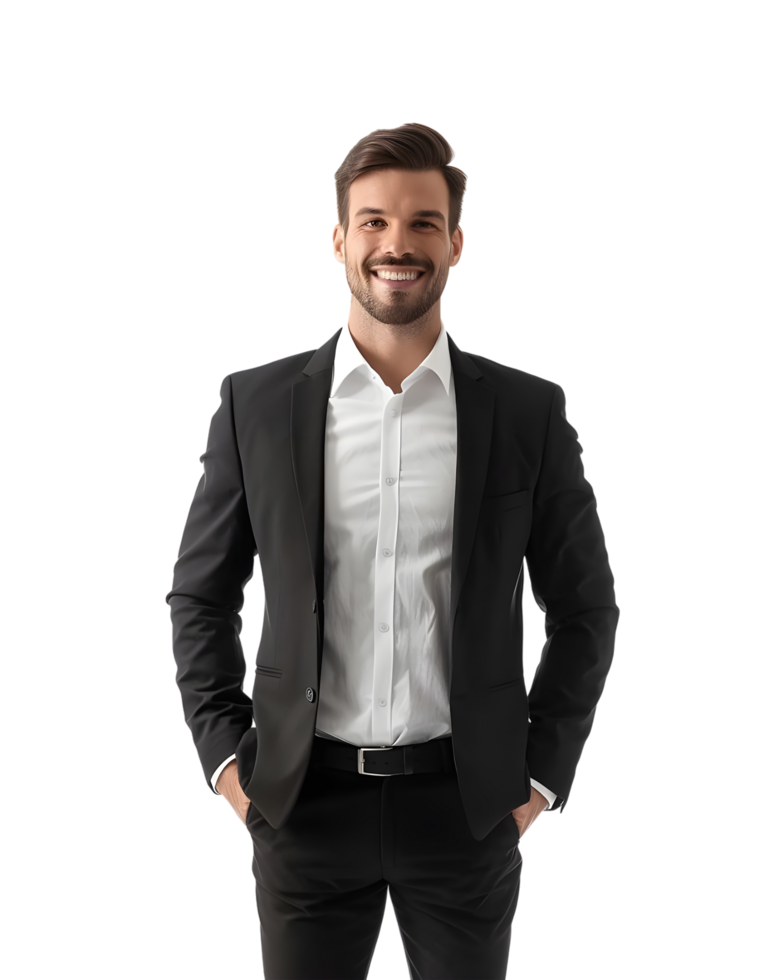 Confident Businessman with Hands in Pockets. Isolated on transparent background png