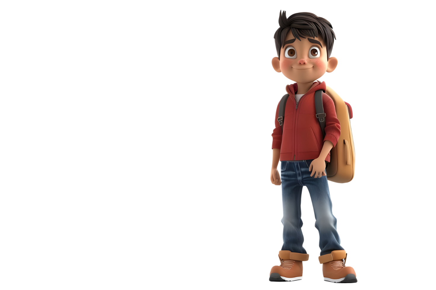 Happy cartoon boy with backpack. Isolated on transparent background png
