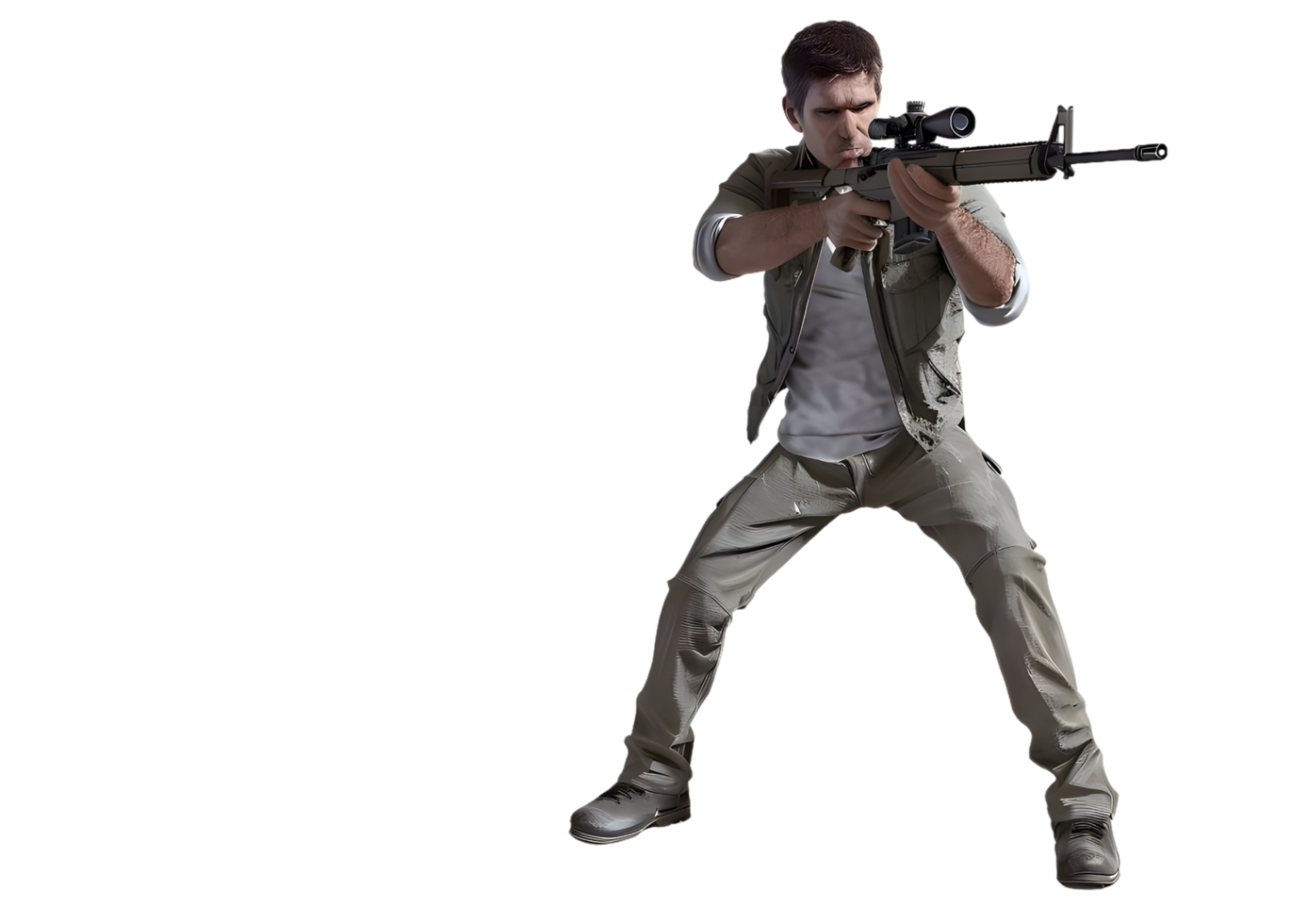 Man Aiming Sniper Rifle. Isolated on transparent background png