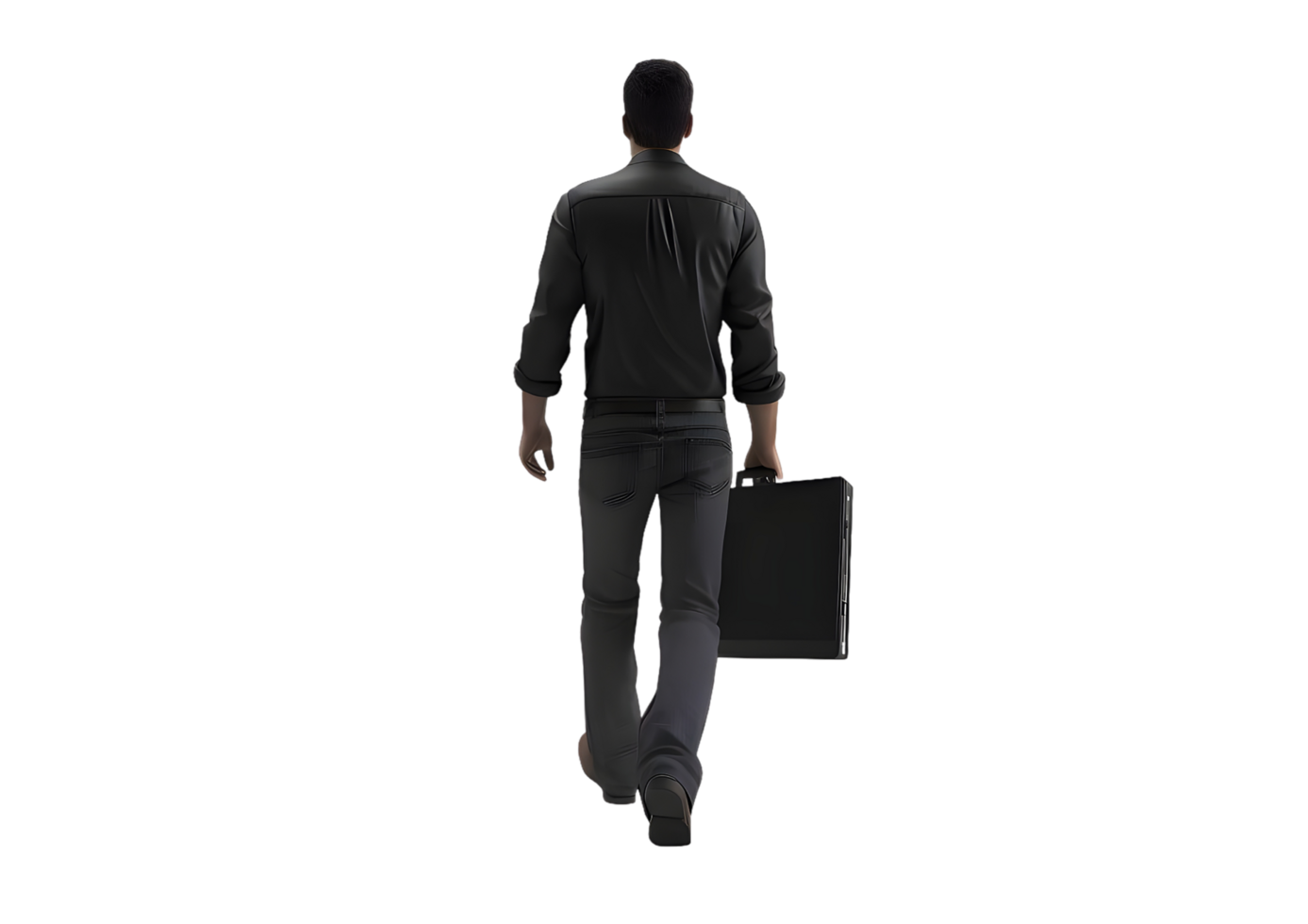 Businessman walking with briefcase. Isolated on transparent background png