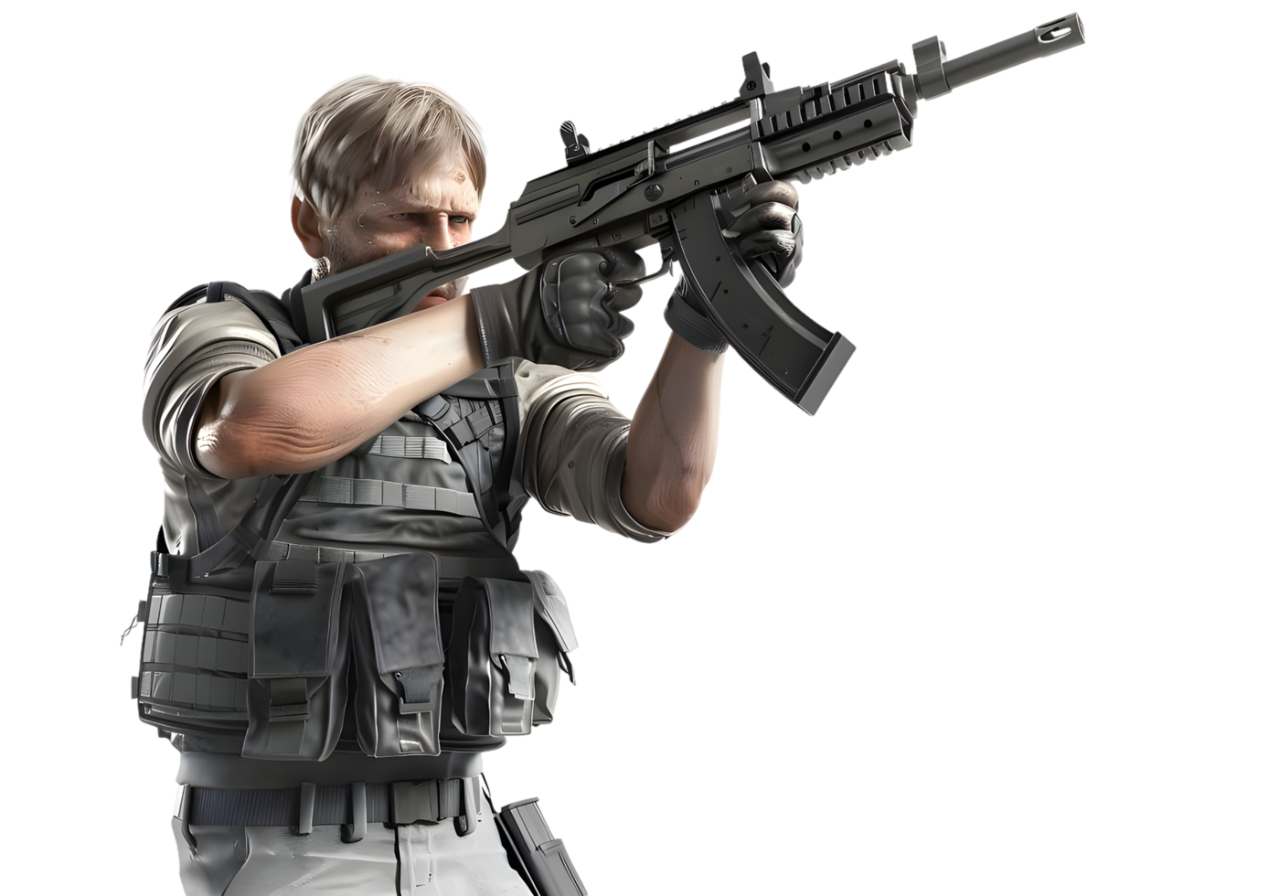 Soldier with rifle aiming. Isolated on transparent background png
