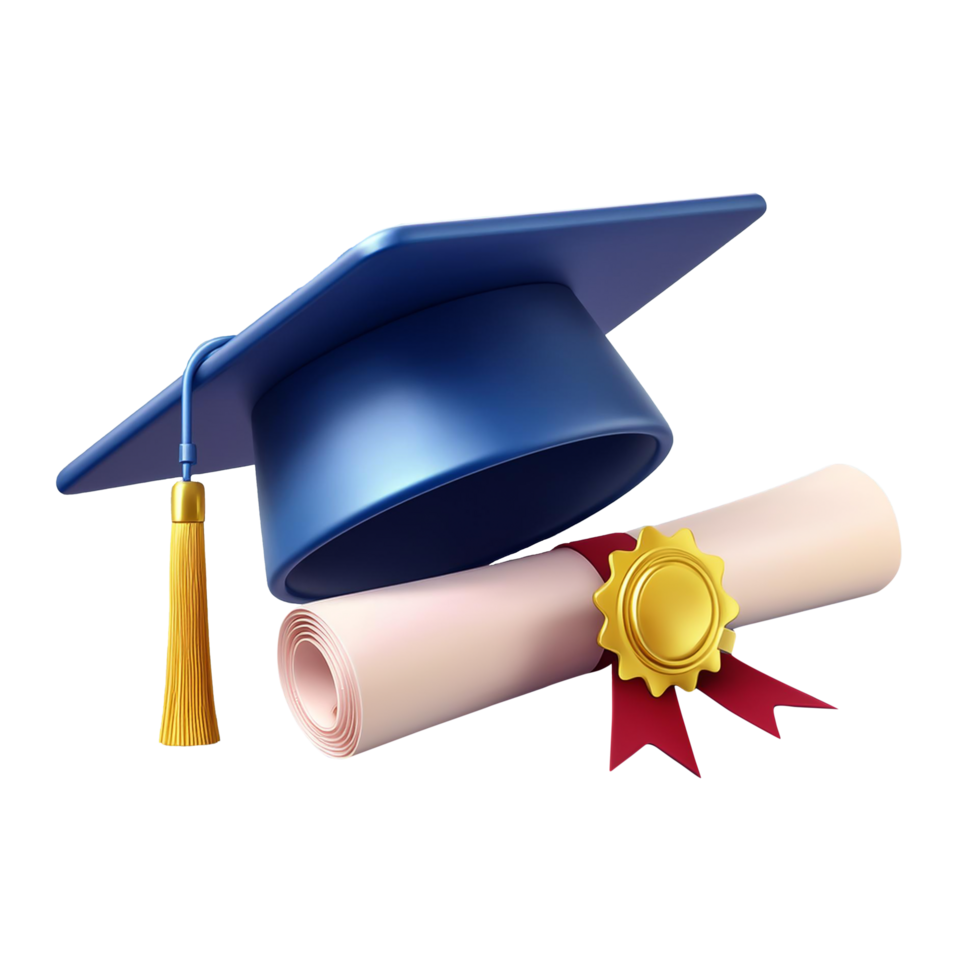 A graduation cap and degree certificate png