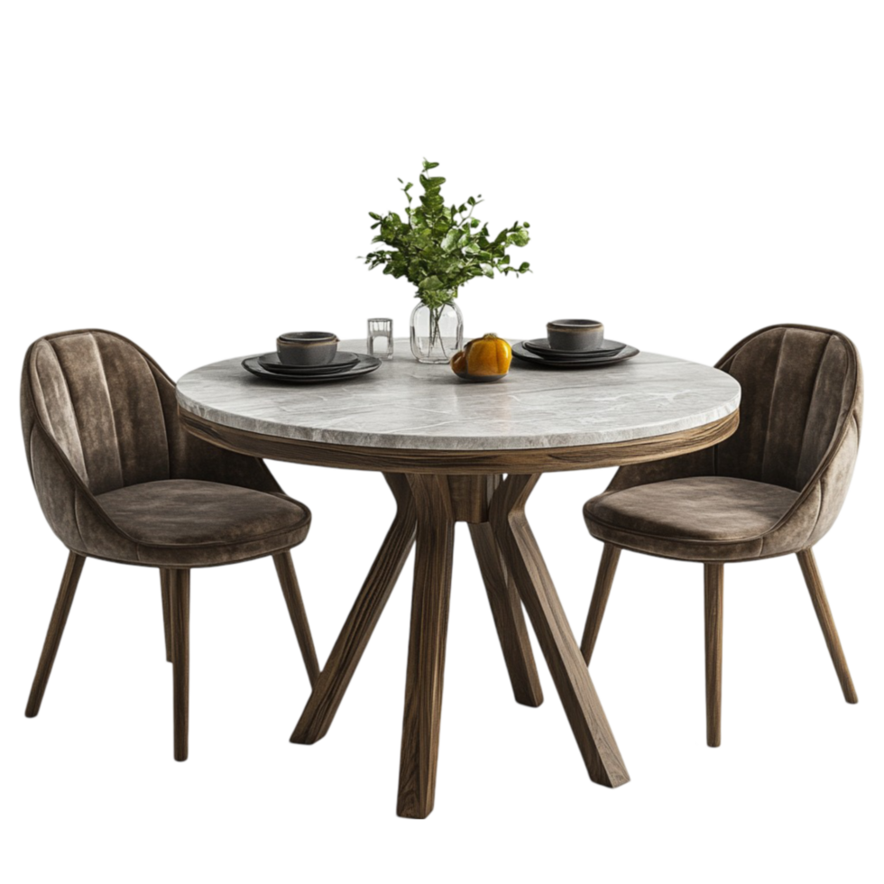 Round Table with Two Chairs and a Vase png