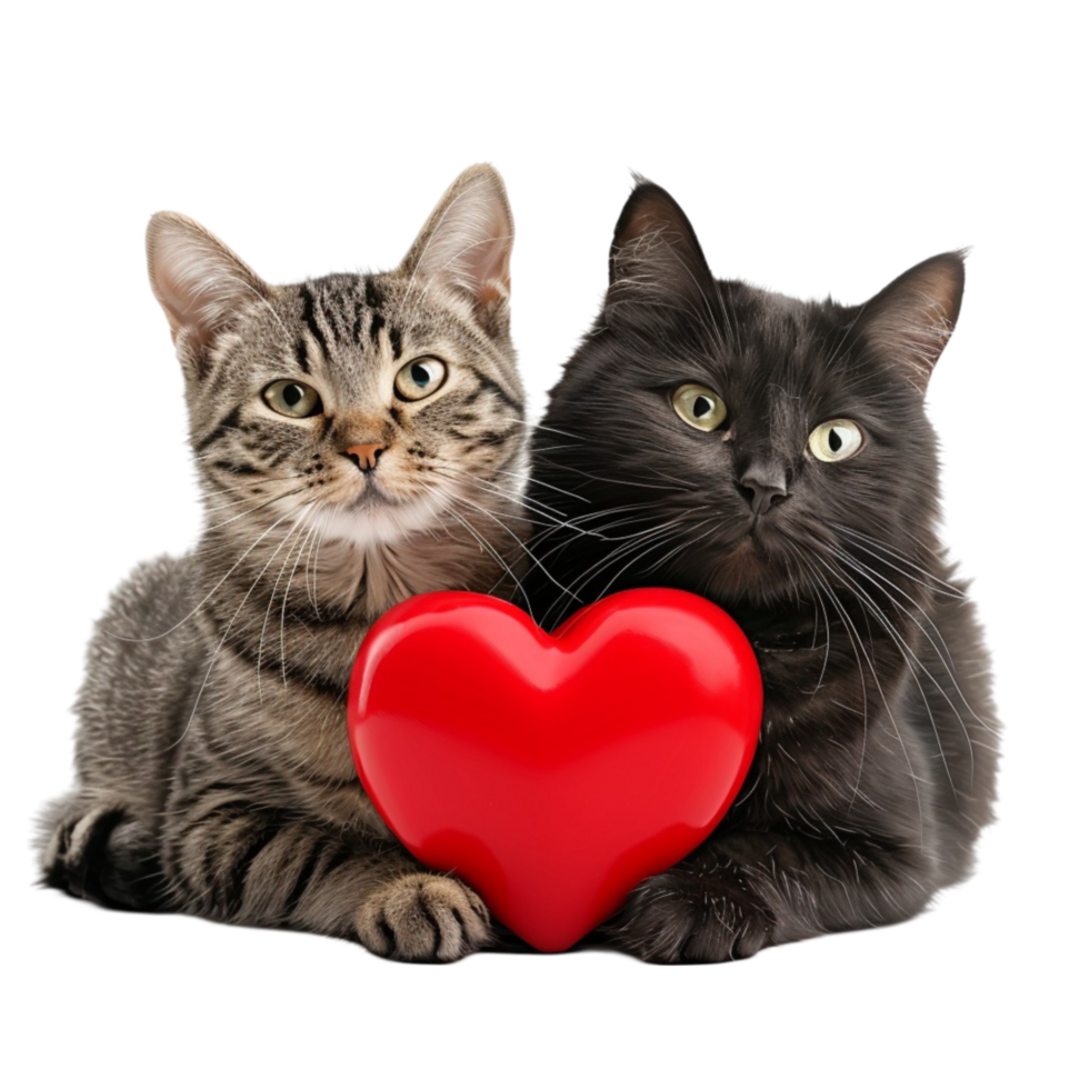 Two Cats Holding a Red Heart png
