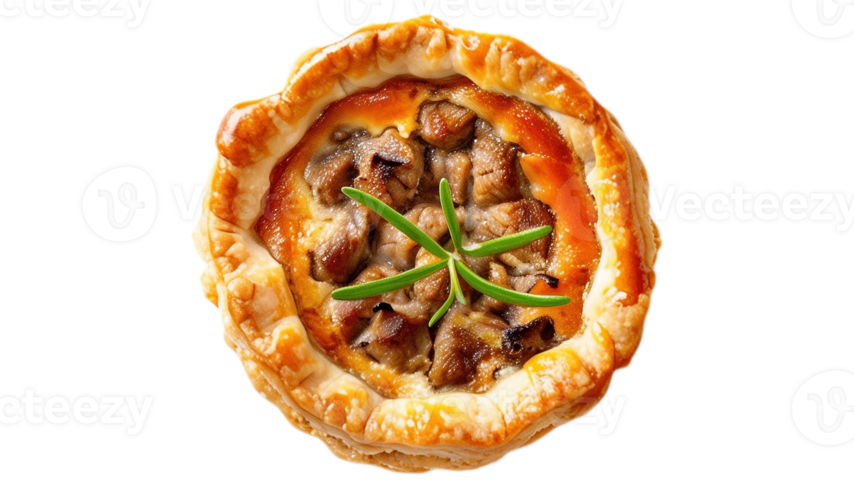 Top view of Warm and Savory Traditional Meat Beef Pot Pie for Autumn Season Isolated on Transparent Background png