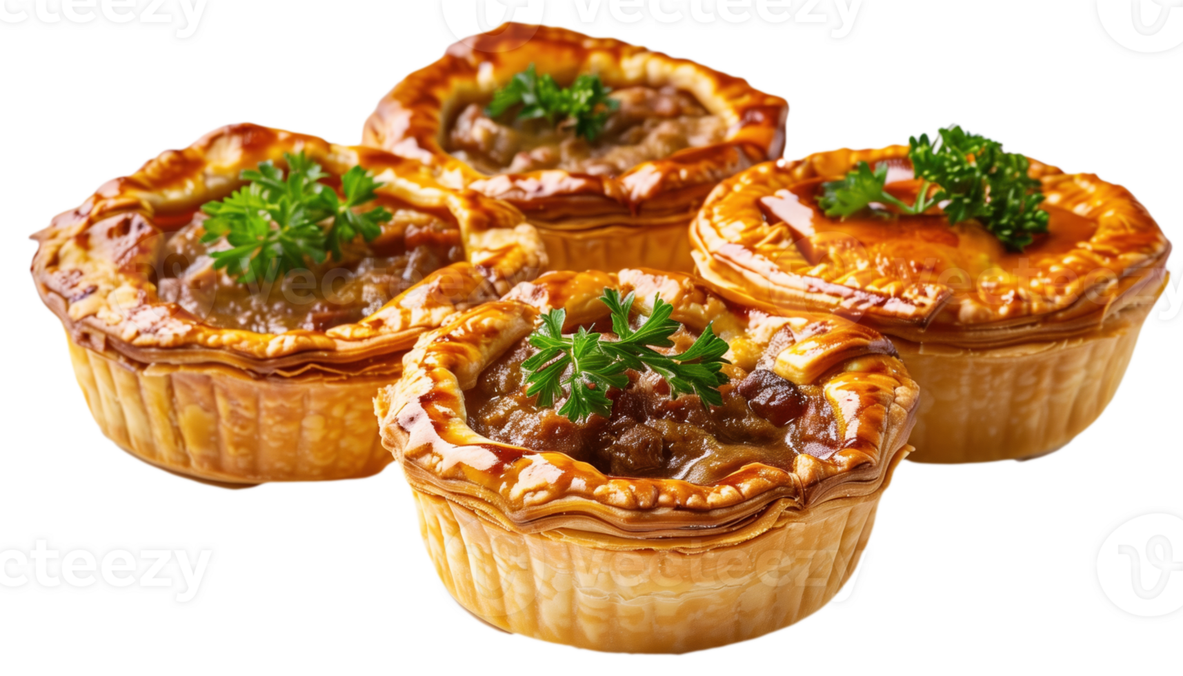 A Group of Hearty Traditional Beef Pot Pie Perfect for Autumn Season Isolated on Transparent Background png
