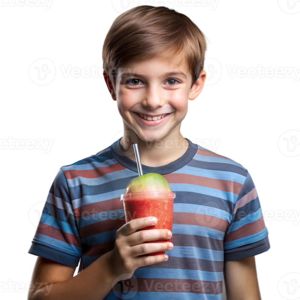 A young boy is holding a straw in his mouth while holding a cup of a drink png