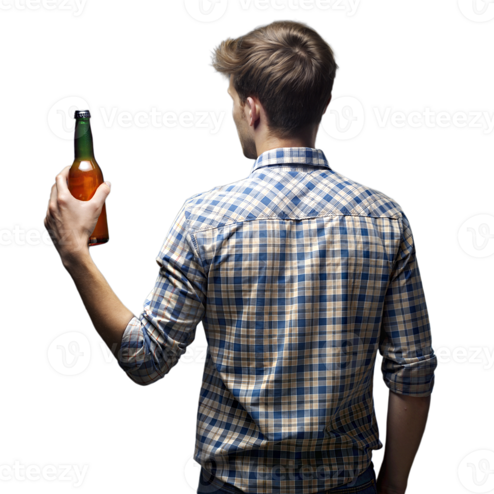 A man is holding a beer bottle in his hand png