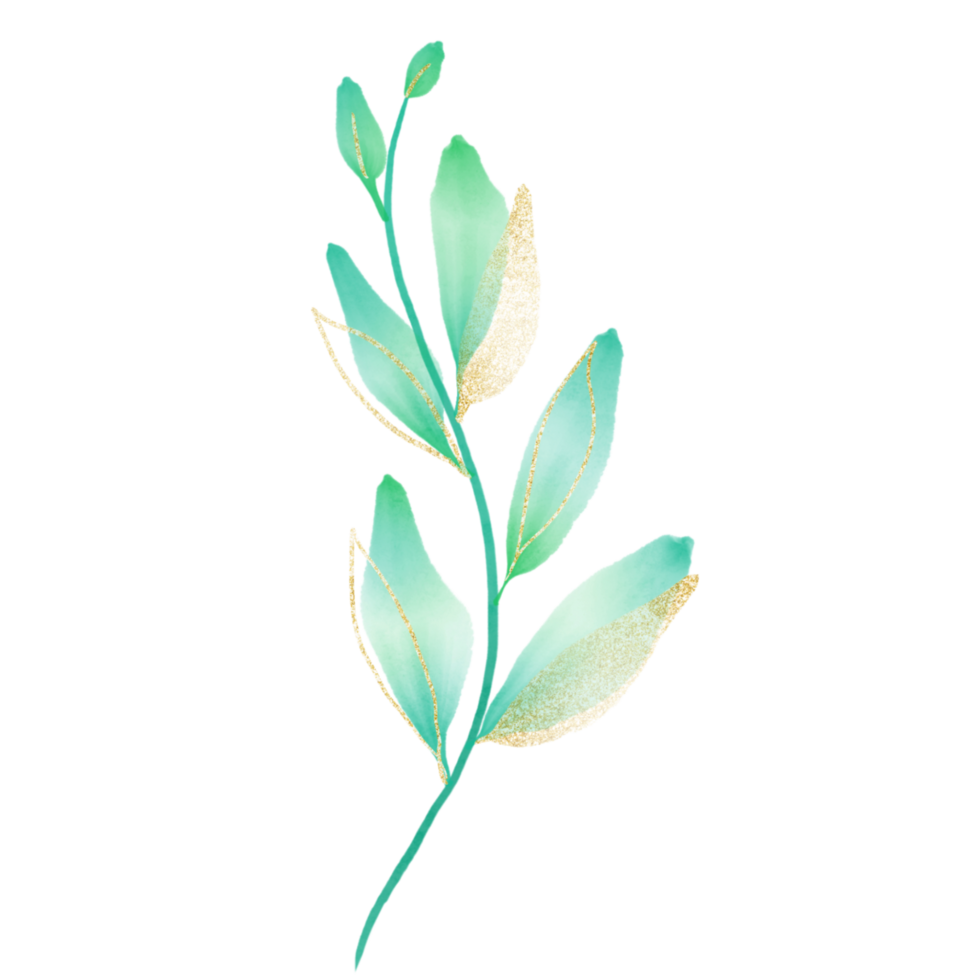 Watercolor Green and Gold Leaves on a Transparent background png