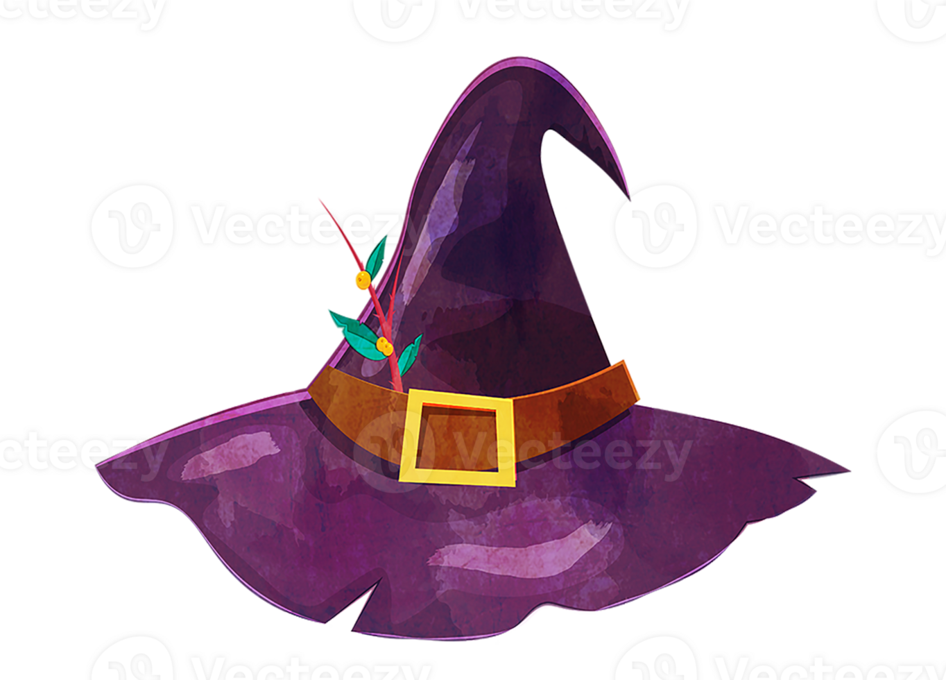 Violet witch hat decorated with seabuckthorn png