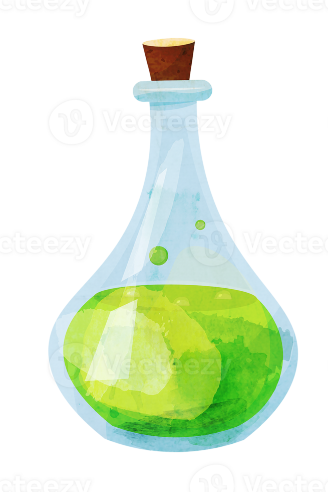 Glass flask with green magic poison png