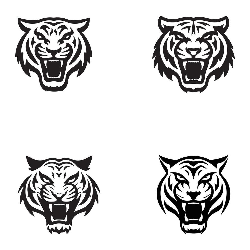 Roaring lion face icon silhouette set vector