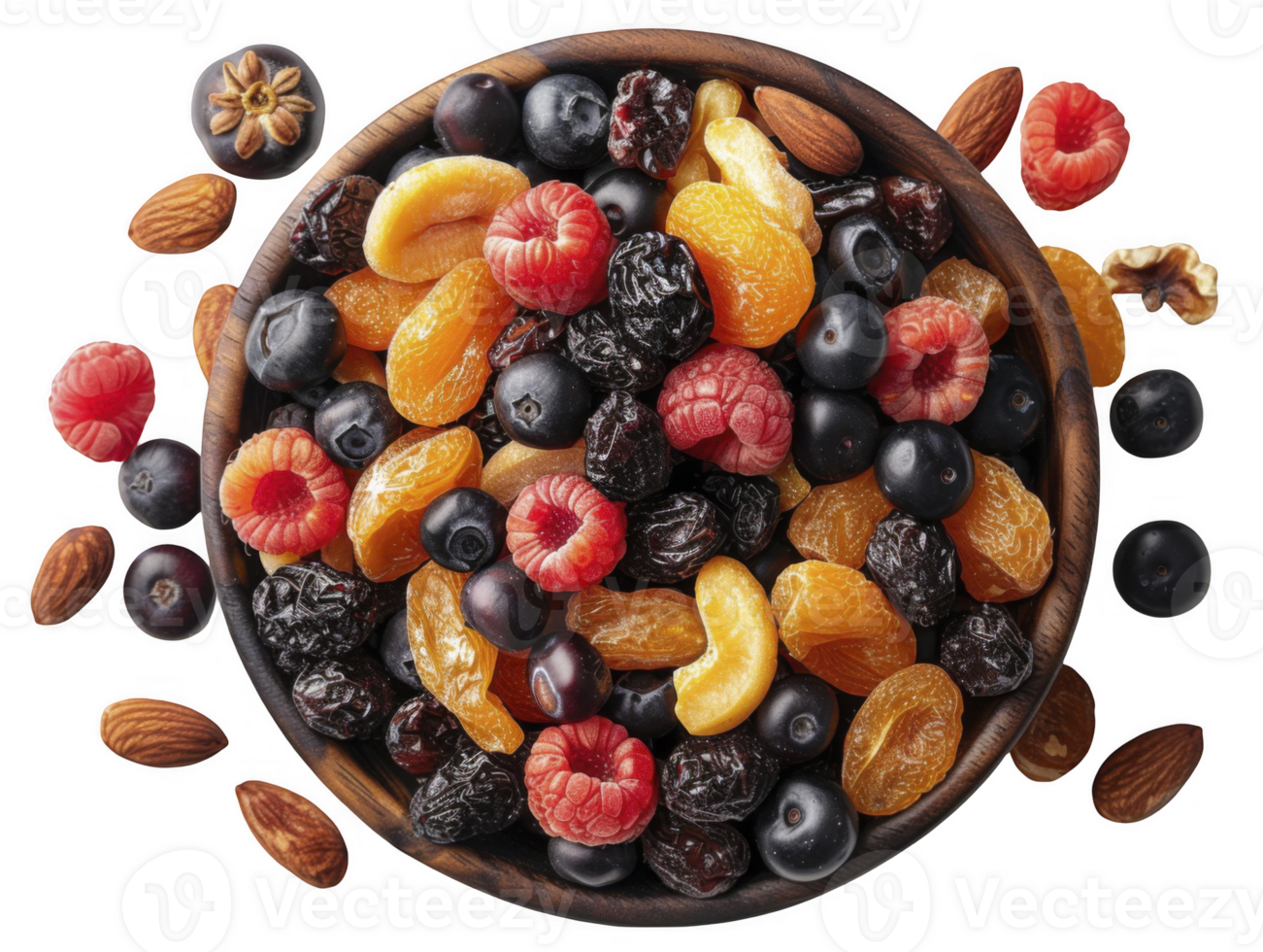 Dry fruits on bowl on transparent background png