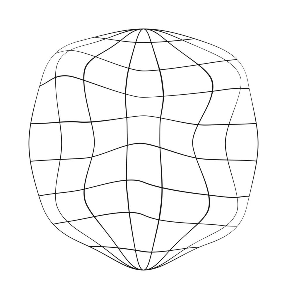 Spherical shape with black and white stripes. 3D sphere model. Striped ball isolated on white background. Globe figure in perspective. vector