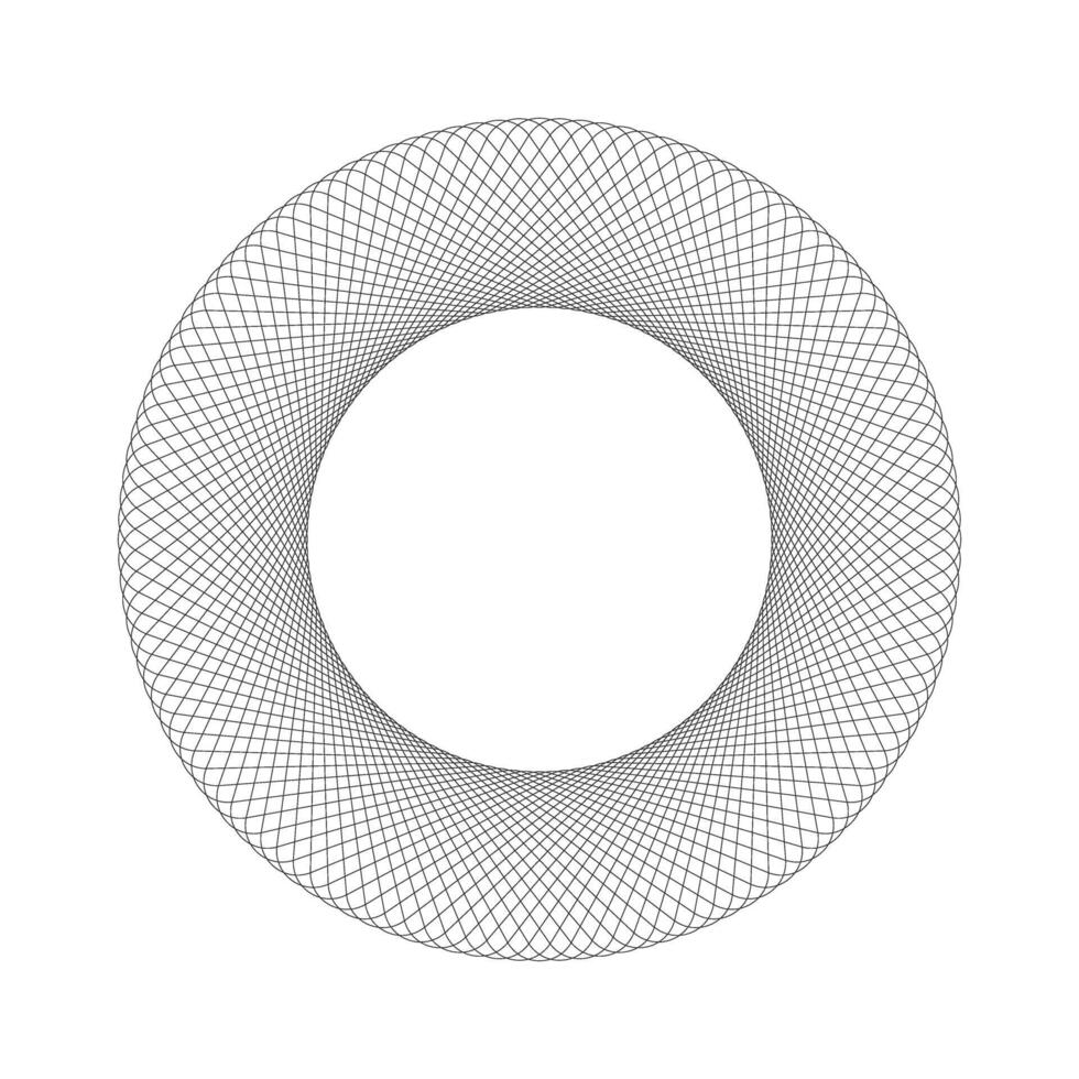Spirograph template. Concentric ornament texture. Harmonic symmetric wireframe element. Round guilloche shape isolated vector