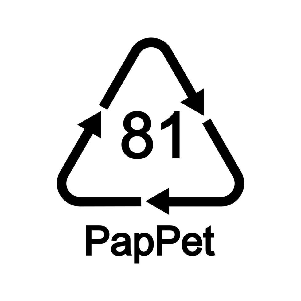 Peper plus plastic recycling icon in triangular shape with arrows. 81 Pap Pet reusable sign isolated on white background. Environmental protection concept. vector