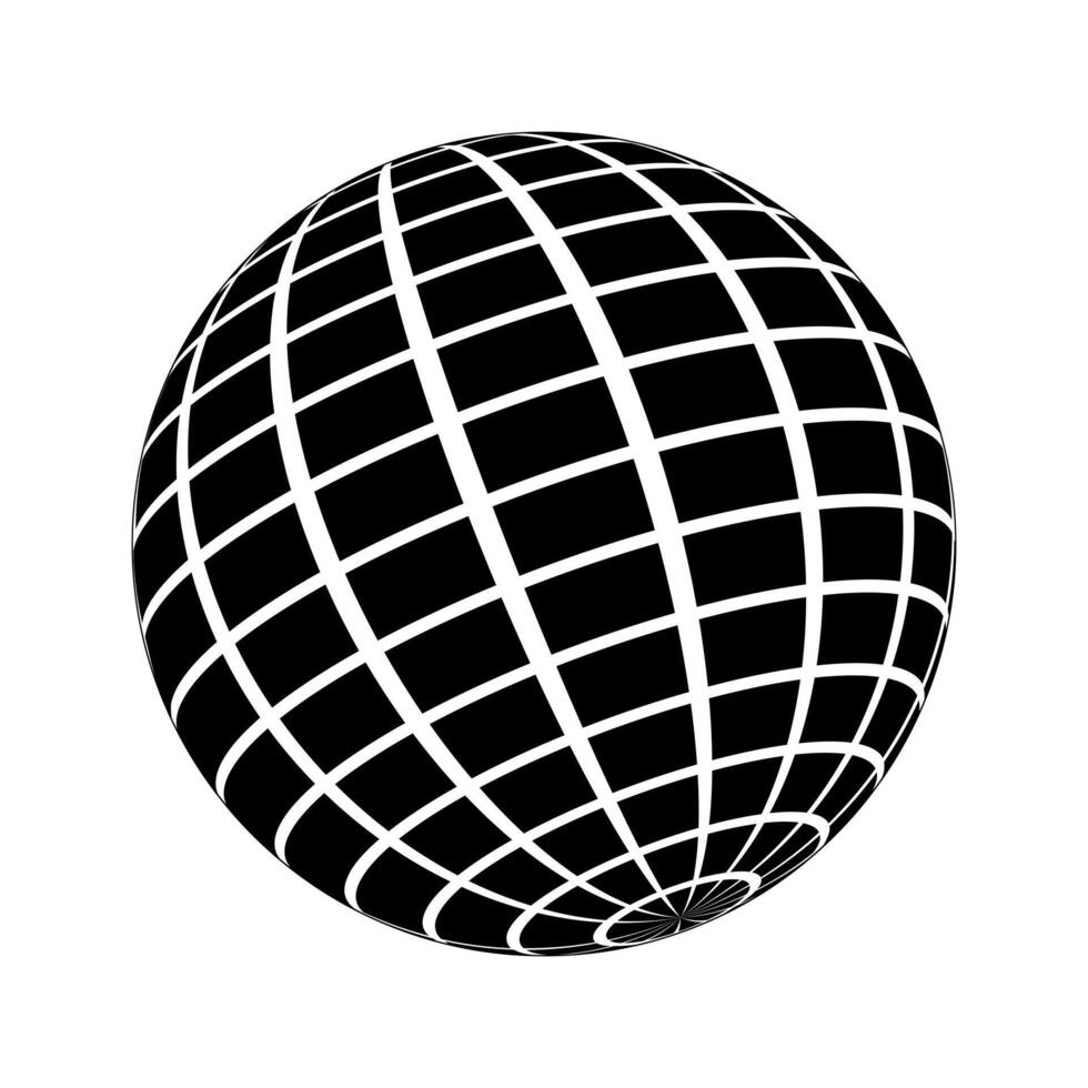 Spherical shape with black and white stripes. 3D sphere model. Striped ball isolated on white background. Globe figure in perspective. vector