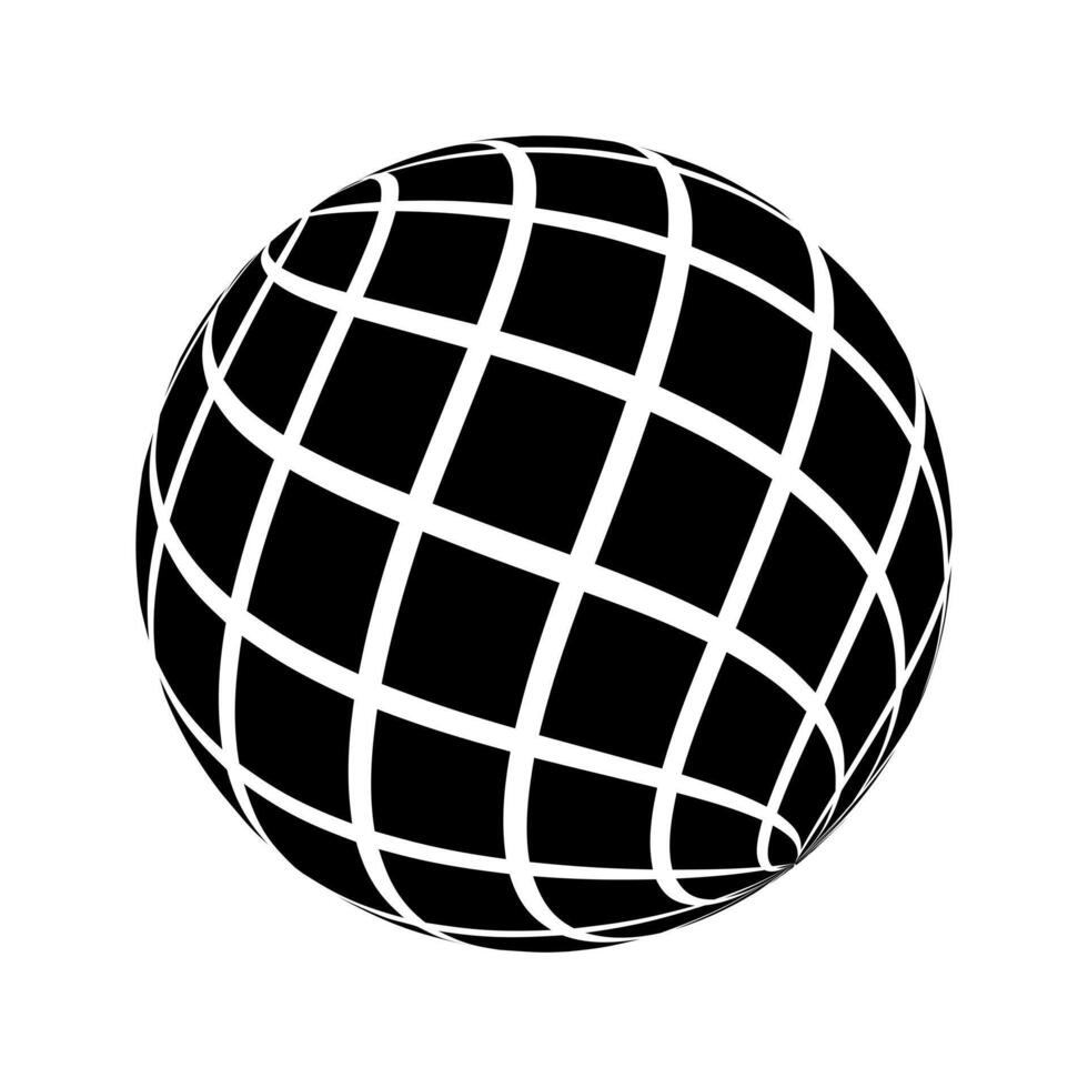 Spherical shape with black and white stripes. 3D sphere model. Striped ball isolated on white background. Globe figure in perspective. vector
