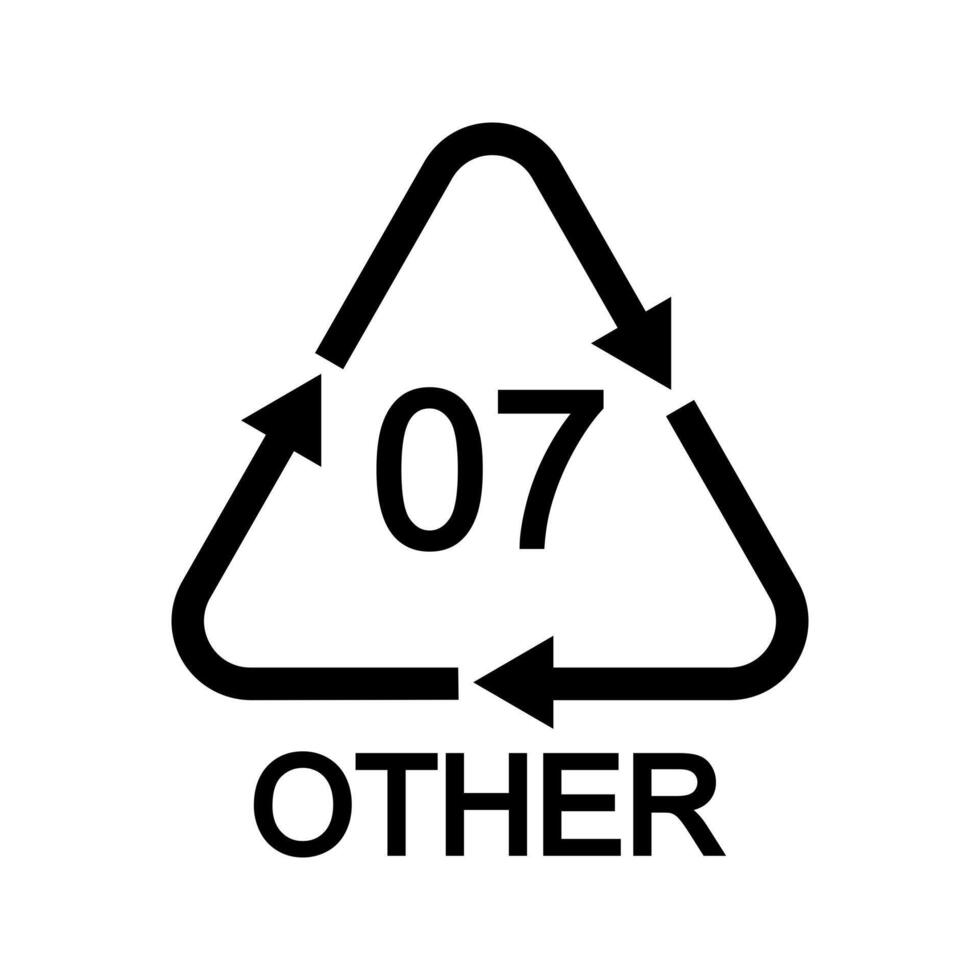 07 other recycling sign in triangular shape with arrows. Plastic reusable icon isolated on white background. Environmental protection concept. vector