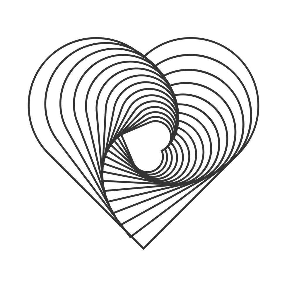 Hearts in twisted shape. Dynamic optical illusion. Design element isolated on white background. vector