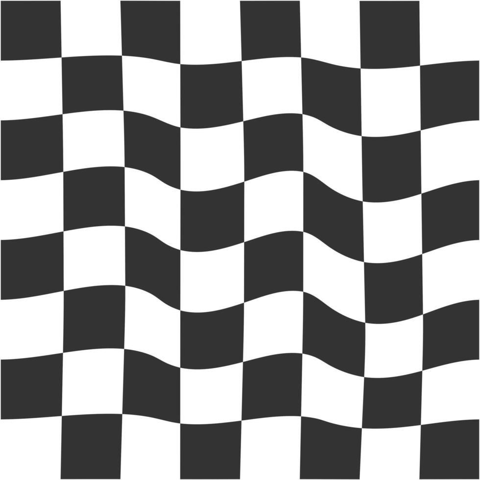 Distorted purple and white chessboard background. Crazy checkerboard texture. Chequered optical illusion. Psychedelic pattern with warped squares. Hypnotizing game. vector