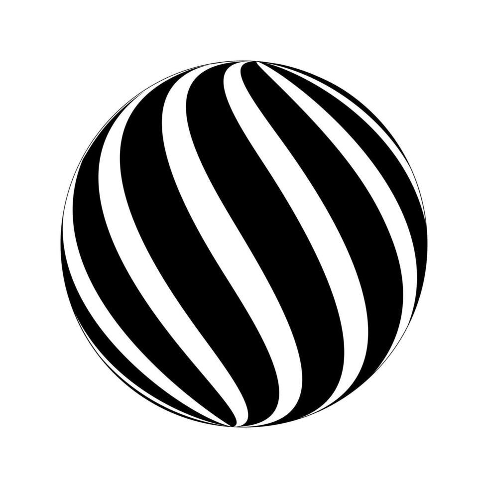 Spherical shape with black and white stripes. 3D sphere model. Striped ball isolated on white background. Globe figure in perspective. vector