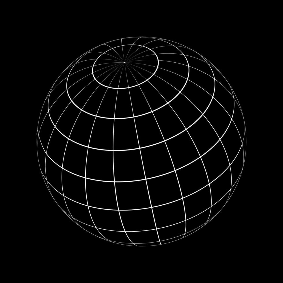 Spherical shape with black and white stripes. 3D sphere model. Striped ball isolated on white background. Globe figure in perspective. vector