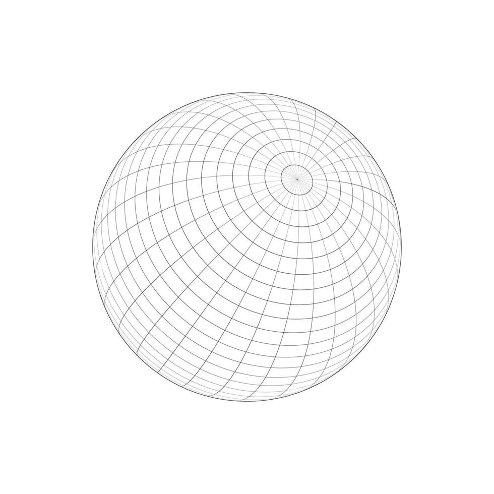 3D sphere wireframe icon isolated on white background. Orb model, spherical shape, grid ball. Earth globe figure with longitude and latitude, parallel and meridian lines vector