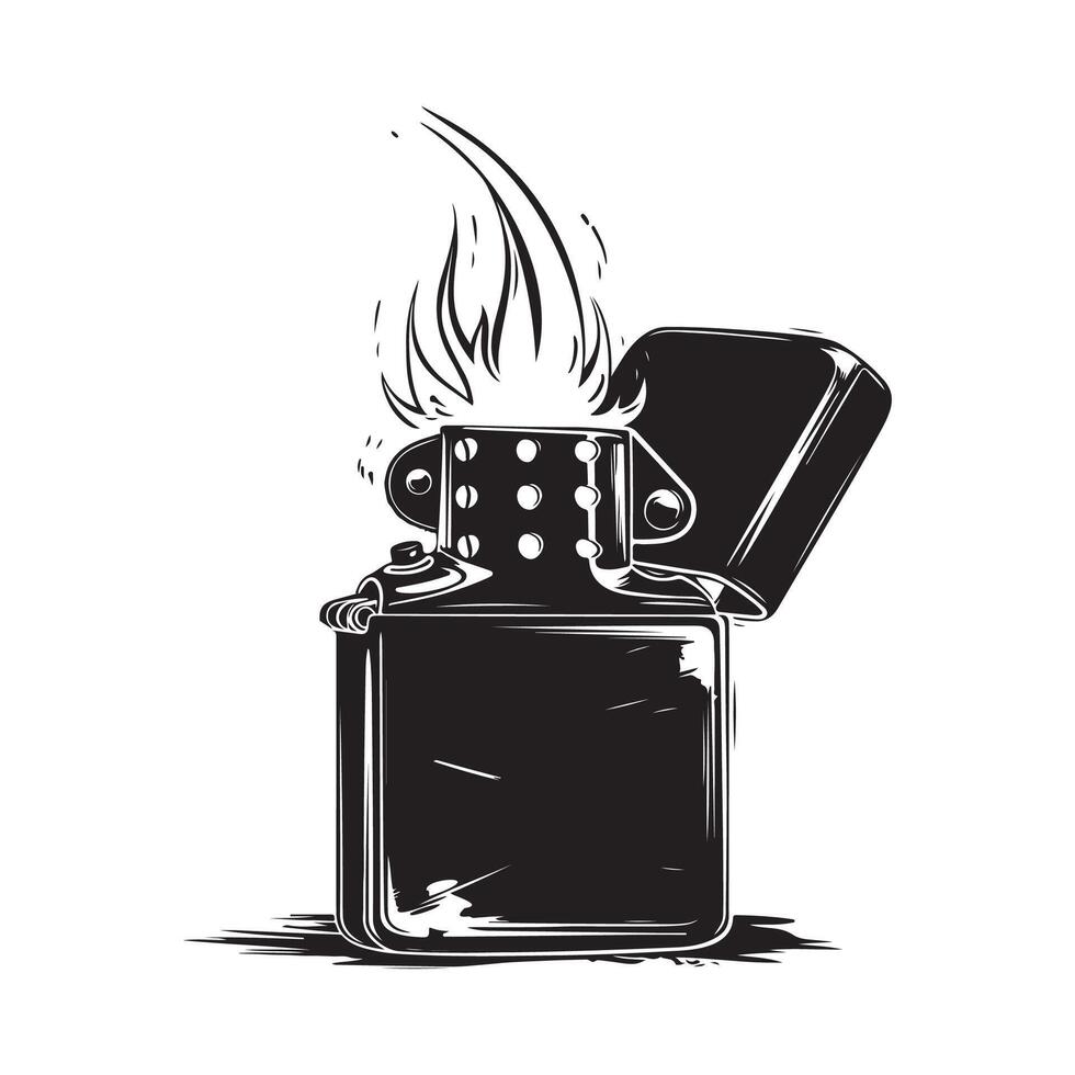 Fire flame hand lighter Black and White Stock isolated on white vector